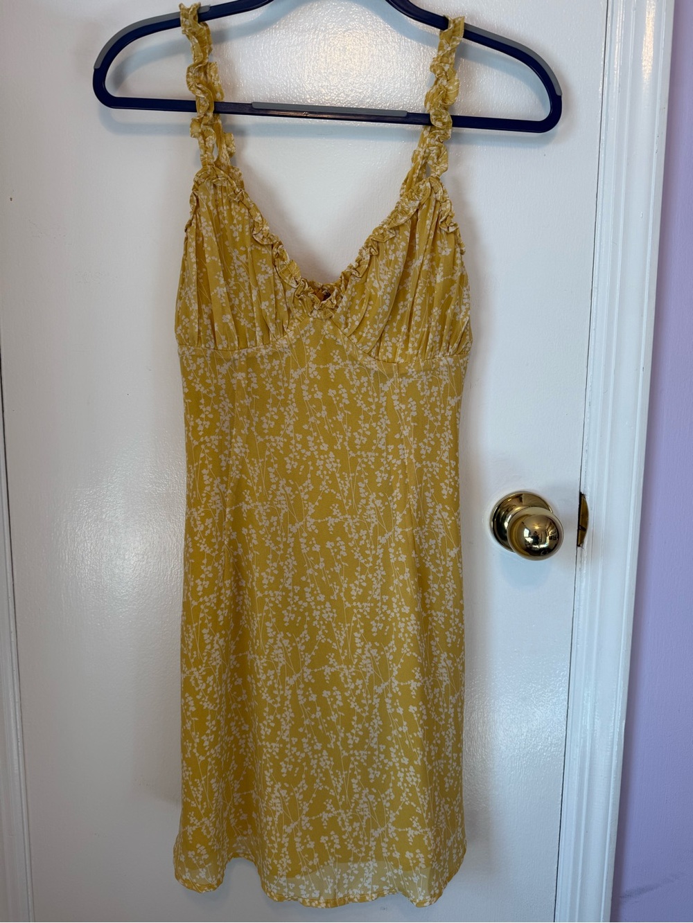Yellow Floral Ruffle-Strap Summer Dress | Size S